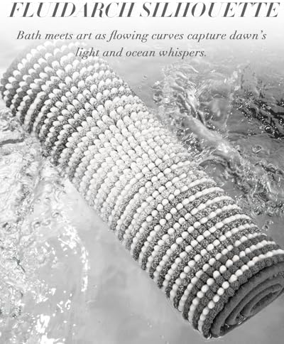BSICPRO Large Chenille Bathroom Rugs, 24x43 Striped Bath Mats, Grey