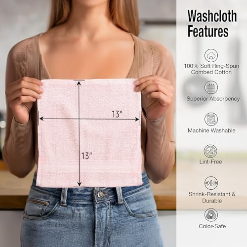 Living Fashions Washcloths, 13" x 13" Washcloths 12 Pack, Face Towels