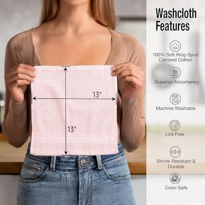Living Fashions Washcloths, 13" x 13" Washcloths 12 Pack, Face Towels