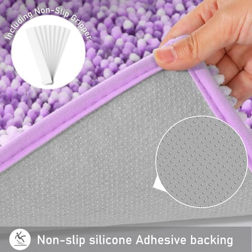 Yimobra Chenille Bathroom Rugs, 28x17.5, Extra Soft Bath Mats for Bathroom Non Slip, Fluffy Plush Luxury Shower Mat Outside, Water Absorbent, Machine Washable, Purple & Lavender