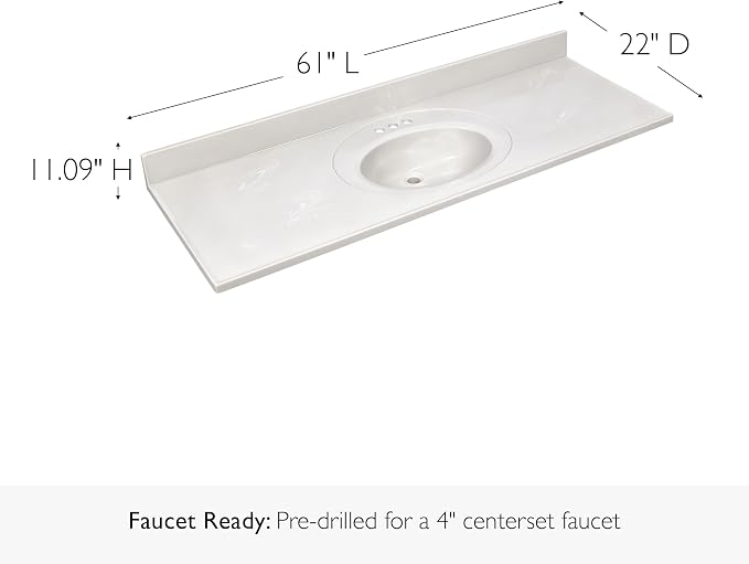 Design House Single Sink Vanity Top, 61", Ivory | With Backsplash, , Countertop, Classic, Cultured Marble, Bath, 597419