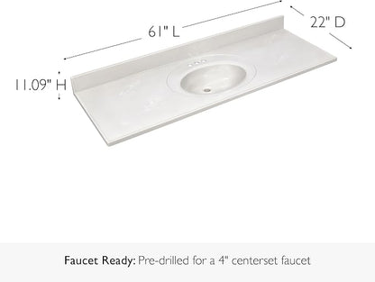 Design House Single Sink Vanity Top, 61", Ivory | With Backsplash, , Countertop, Classic, Cultured Marble, Bath, 597419