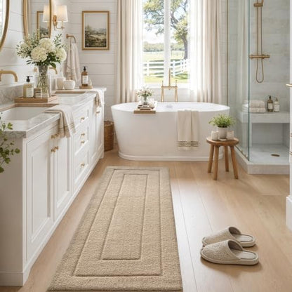DEXI Bathroom Runner Rugs 72x24, Non-Slip and Absorbent Bath Mat, Beige