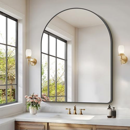 GLASHOM Arched Bathroom Mirror, 36"x48" Black Arched Mirror for Bathroom, Wall Mounted Mirror, Black Vanity Wall Mirror w/Metal Frame for Bedroom, Entryway, Living Room, Vertically Hanging