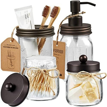 Amolliar Mason Jar Bathroom Accessories Set, 4Pcs Glass Bathroom Set,Bronze