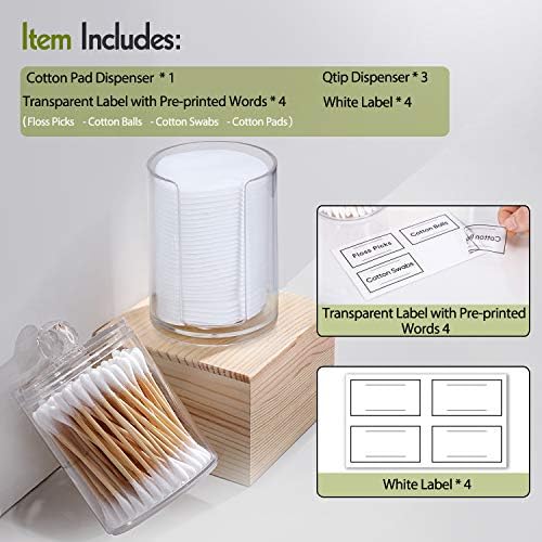 4 Pcs Acrylic Qtip Holder Dispenser for Cotton Swabs, Balls, Floss Picks