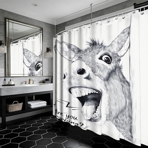 Extra Long Shower Curtain Funny Donkey Clawfoot Tub, 108 x 72 in