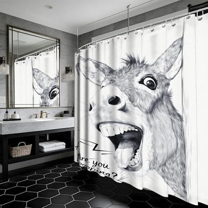 Extra Long Shower Curtain Funny Donkey Clawfoot Tub, 108 x 72 in