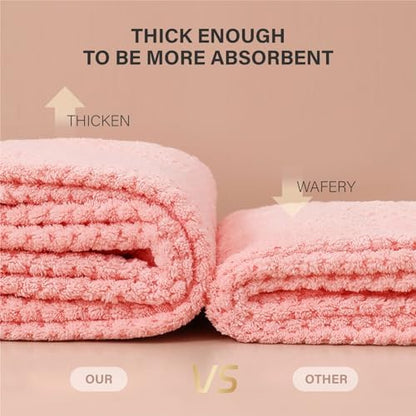 MaopaoBeauty 2 Pack Microfiber Hair Towel Wrap for Women, Super Absorbent Quick Dry Hair Turban for All Hair Style, Large Hair Drying Towel with Button, Green