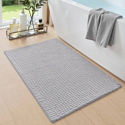 DEXI Chenille Bath Mat 24x16, Soft Absorbent Bathroom Rugs, Light Grey