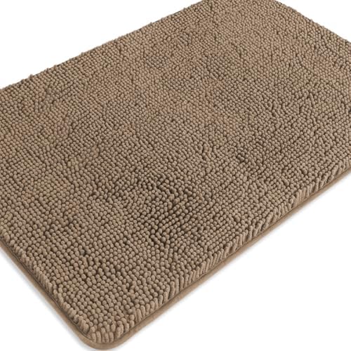 Taupe Bathroom Rugs – Absorbent and Washable Bath Mat, Non-Slip, Thick Soft Chenille Bath Rugs for Bathroom Floor, Shower, Sink - 24" x 36"