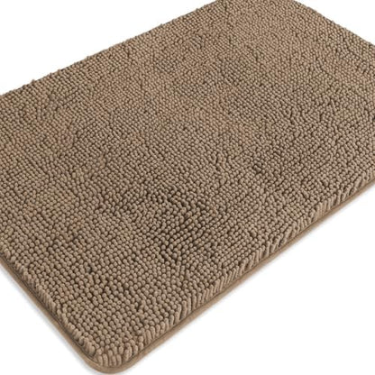 Taupe Bathroom Rugs – Absorbent and Washable Bath Mat, Non-Slip, Thick Soft Chenille Bath Rugs for Bathroom Floor, Shower, Sink - 24" x 36"