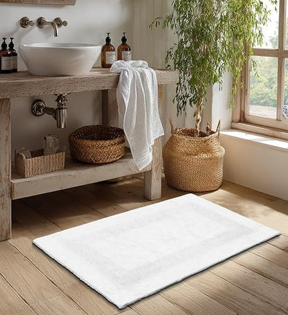 COTTON CRAFT 2 Pack Reversible Bath Mat - Soft Plush Bath Rug -20x30- White