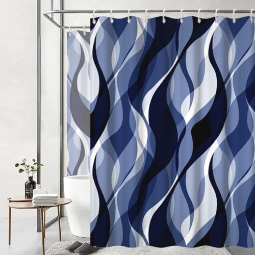 Navy Blue Striped Clawfoot Tub Shower Curtain 180x70 inch 30 Hooks
