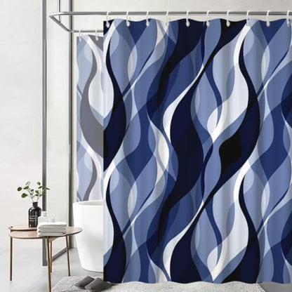 Navy Blue Striped Clawfoot Tub Shower Curtain 180x70 inch 30 Hooks