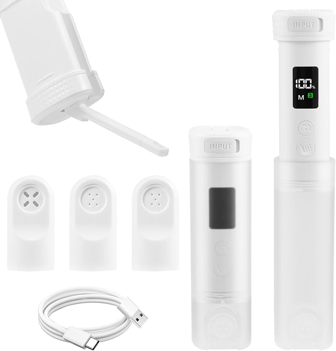 Portable Bidet for Travel, IPX7 Rechargeable Travel Bidet 210ml 4 Nozzles | LED Display, 2 Modes & 3 Pressure Levels, 180° Adjustable, Replacement Nozzles,USB Rechargeable,for Women Men Cleaning,White