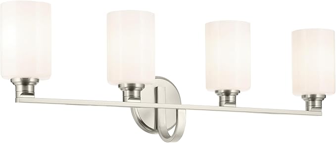 Kichler Gioe 32.25" 4-Light Vanity Light with Opal Glass in Brushed Nickel, Damp Rated, for Bathroom, Powder Room, Over a Mirror, (32.25" W x 10.5" H), 55227NI