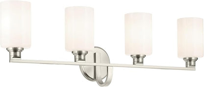 Kichler Gioe 32.25" 4-Light Vanity Light with Opal Glass in Brushed Nickel, Damp Rated, for Bathroom, Powder Room, Over a Mirror, (32.25" W x 10.5" H), 55227NI