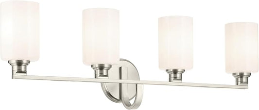 Kichler Gioe 32.25" 4-Light Vanity Light with Opal Glass in Brushed Nickel, Damp Rated, for Bathroom, Powder Room, Over a Mirror, (32.25" W x 10.5" H), 55227NI