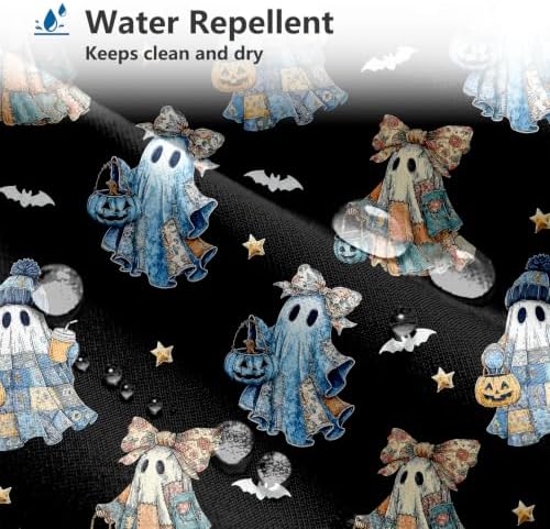 MEHOFOND Halloween Blue Black Patchwork Ghost Shower Curtain Bath Curtain
