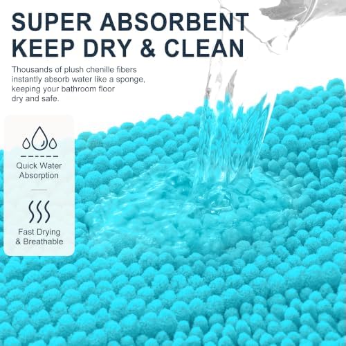 Smiry Thick Small Chenille Bathroom Rugs 24x16, Soft Bath Mat, Aqua Sky