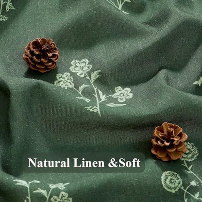 ORTIGIA Linen Shower Curtain Farmhouse Vintage Shower Curtains Set Boho Green Floral Cottagecore Rustic Block Print Decor for Bathroom 72 W x 72 L