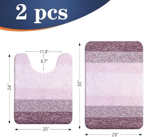 OLANLY Micorfiber Bathroom Rug Set 2 Piece, 30"x20"+U-Shaped 24"x20"