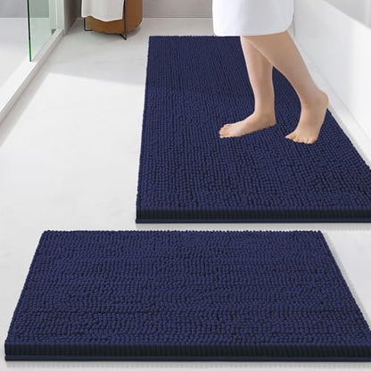 Smiry Chenille Bathroom Rugs Sets 2 Piece (34x21+24x16, Navy Blue)