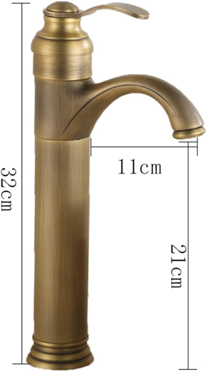 Vintage Bathroom Faucet, Cold Hot Mixer Vanity Tap, Single Hole, Antique Brass High, Gold(Antique)