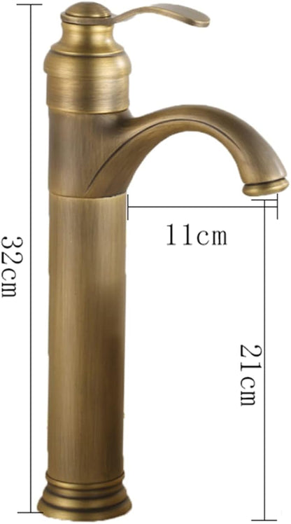 Vintage Bathroom Faucet, Cold Hot Mixer Vanity Tap, Single Hole, Antique Brass High, Gold(Antique)