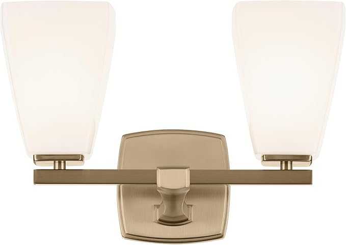 Kichler Marant 14.25" 2-Light Vanity Light with Opal Glass in Champagne Bronze, for Bathroom, Powder Room, Over a Mirror, (14.25" W x 9.5" H), 55215CPZ