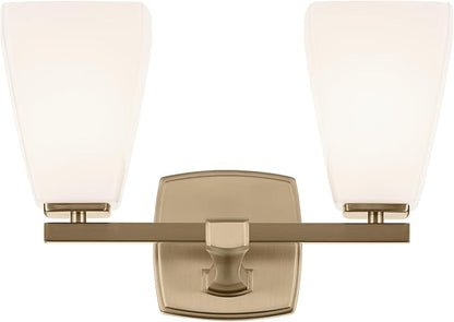Kichler Marant 14.25" 2-Light Vanity Light with Opal Glass in Champagne Bronze, for Bathroom, Powder Room, Over a Mirror, (14.25" W x 9.5" H), 55215CPZ