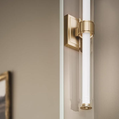 Kichler Laurene LED Bath Bar Light, Champagne Bronze | Linear vanity light with clear glass for bathroom mirrors (26.5" x 5"), 55238CPZLED