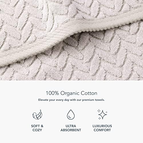 Texere 100% Organic Cotton Jacquard 650 GSM Premium Bath Towel Sets - Extra Absorbent Quick Dry and Plush (Cable, Light Taupe, 2 Bath Towels)