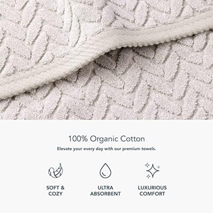 Texere 100% Organic Cotton Jacquard 650 GSM Premium Bath Towel Sets - Extra Absorbent Quick Dry and Plush, 2 Large Bath Towels, 2 Hand Towels, 2 Washcloths (Cable, Light Taupe, 6 Piece)