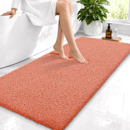 OLANLY Microfiber Bathroom Runner Rugs 47x24, Ultra Soft Bath Mat, Coral