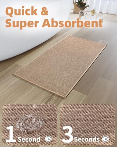 PADOOR Non-Slip Bath Mat With Rubber-Backing, Braided Absorbent Machine Washable Thin Rug, Quick Dry, Fits Under Door, for Bathroom Floor, 20''x32'' Beige