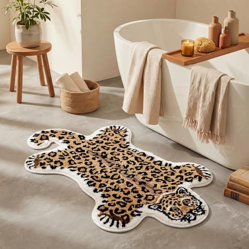 Leopard Bath Mat for Bathroom Non Slip Carpet Dark Brown 24x39in
