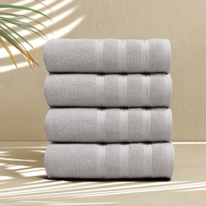 Hearth & Harbor Luxury Hand Towels - 100% Ring Spun Cotton Hand Towels for Bathroom, Shower, Spa, Soft & Absorbent Towels, 4 Piece Set, Light Gray