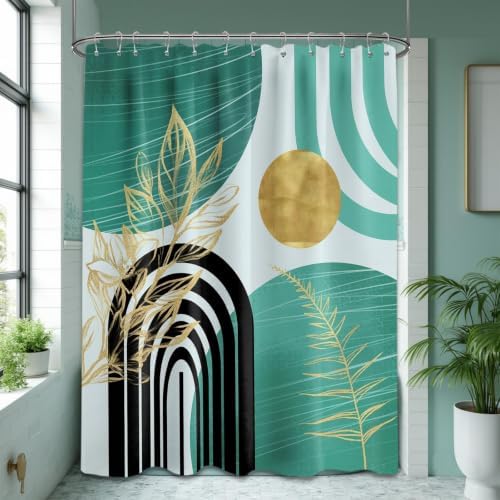 Teal and Gold Extra Long Shower Curtain, Tall 72X96 in, Mid Century