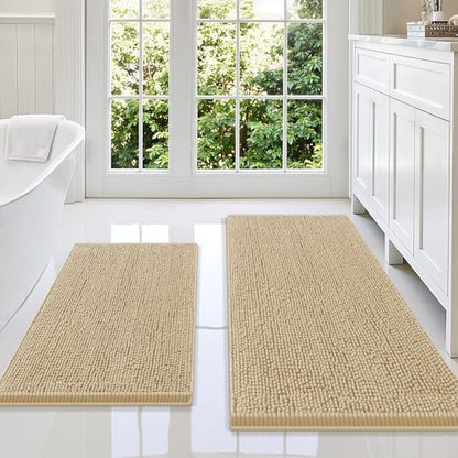 Smiry Chenille Bathroom Rugs Sets 2 Piece (47x20+30x20, Beige)