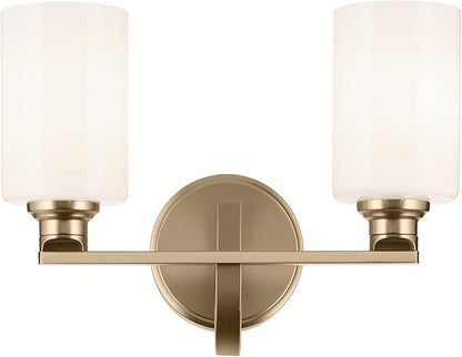 Kichler Gioe 14.25" 2-Light Vanity Light with Opal Glass in Champagne Bronze, Damp Rated, for Bathroom, Powder Room, Over a Mirror, (14.25" W x 10.5" H), 55225CPZ