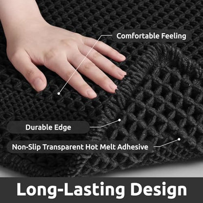 AMOAMI Waffle Bathroom Runner Rugs, Long Bath Mat Non Slip 24''x72'' Black