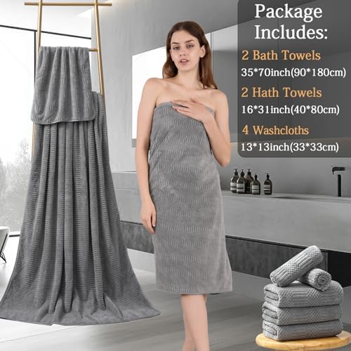 8 Piece Bath Towel Set-2 Oversized Bath Sheets(35"x70"),2 Hand Towels,4 Washcloths-Extra Large Microfiber Towel Sets,Less Lint Highly Absorbent & Quick Dry Bath Towels for Bathroom Gym Pool, Grey