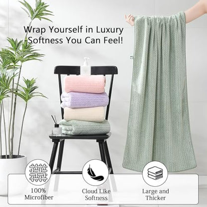 Ycosy 18 Piece Bath Towels Set,100% Microfiber Family Bathroom Towel with Hanging Loops-6 Bath Towels,6 Hand Towels,6 Washcloths,Quick Dry Highly Absorbent Shower Towel for Bathroom,Hotel,Spa-Green