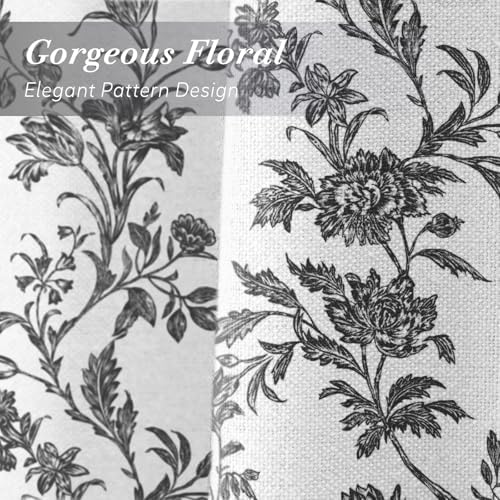 Black and White Floral Shower Curtain,Vintage Cotton Cottagecore Gray Shower Curtains for Bathroom, 72" W x 72" L