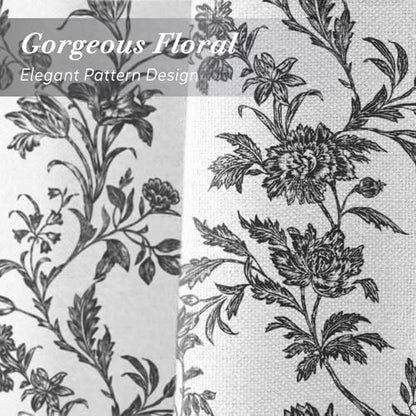 Black and White Floral Shower Curtain,Vintage Cotton Cottagecore Gray Shower Curtains for Bathroom, 72" W x 72" L