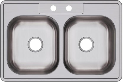 Dayton Stainless Steel 33" x 22" x 7-1/16", 2-Hole Equal Double Bowl Drop-in Sink