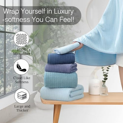 Hailea 18 Piece Family Bath Towel Set Include 6 Bath Towels,6 Hand Towels and 6 Washcloths Soft Bathroom Towel with Hanging Loops,Highly Absorbent Quick Dry Towels Set for Bathroom,Hotel and Spa-Blue