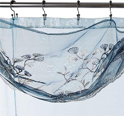 Zahari Home 13pc Capri Bathroom Sheer Shower Curtain Sets & 12 Hooks - Modern Classic Luxury Contemporary Decor Blue Shower Curtain Stylish Bath Sets